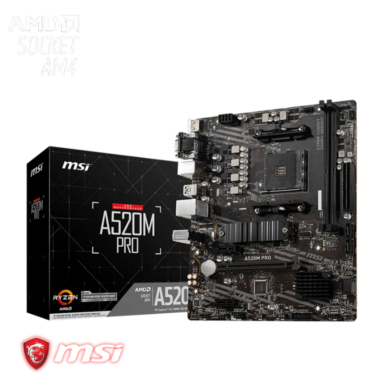 Motherboard MSI A520M PRO AM4 DDR4 micro ATX con M.2 y USB 3.2